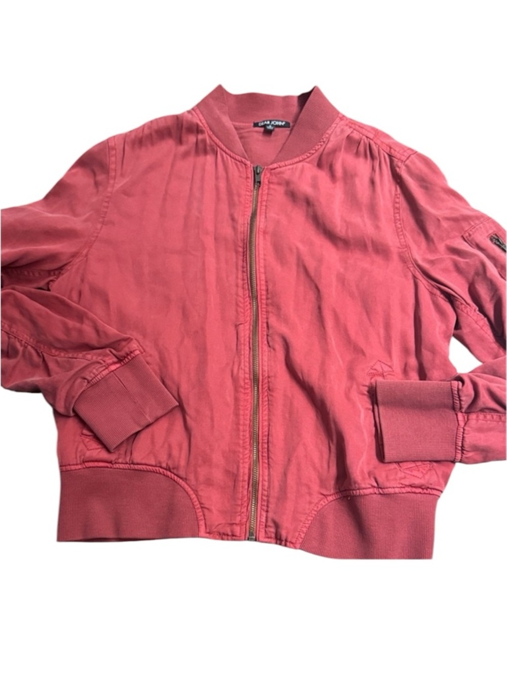 Dear John Red Bomber Jacket Lightweight Zip Up Casual Chic Size S - Picture 2 of 7